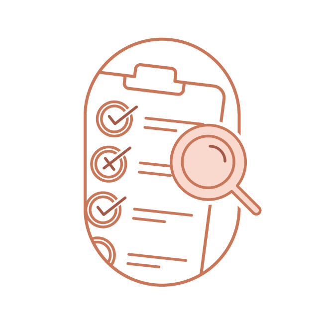 Illustration d'une liste de vérification avec une loupe, symbolisant notre approche minimaliste et nos conseils avisés pour la vie en van. Explorez des aménagements axés sur l'essentiel, pour une aventure en Alsace avec Cosy Van à Strasbourg.